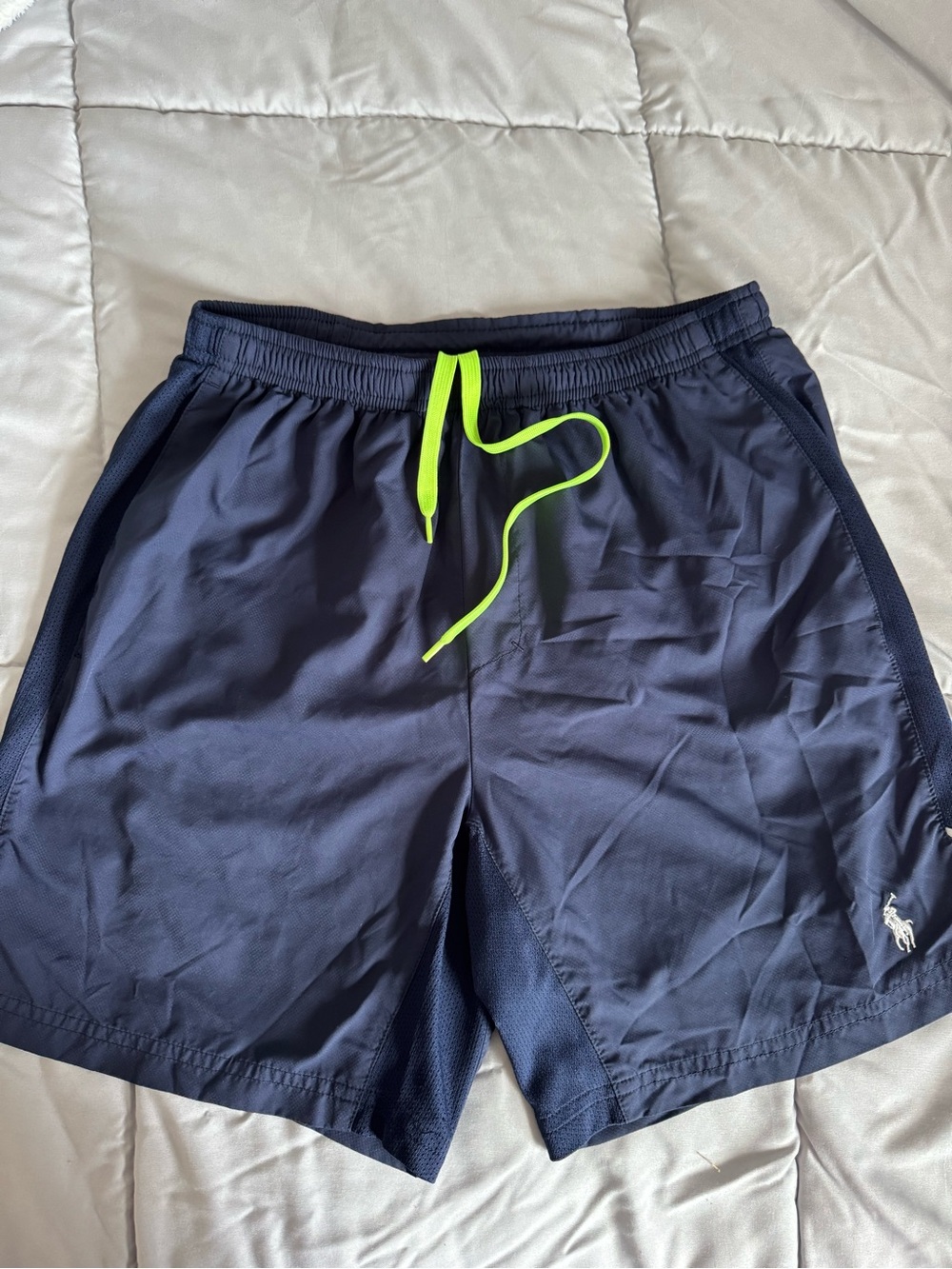 Polo by Ralph Lauren Navy Swim Trunks with Neon Yellow Drawstring
